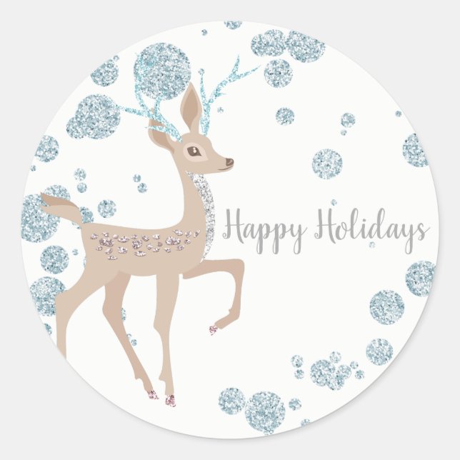 Adesivo Winter Wonderland Silver Sparkle Deer Party Favor (Frente)
