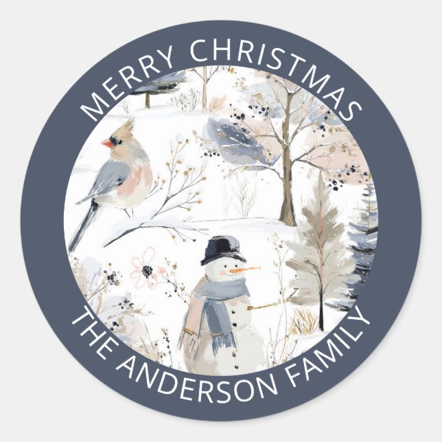 Adesivo Winter Wonderland Snowman e Bird Pattern (Frente)
