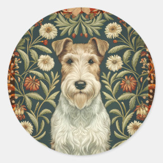 Adesivo Wire Fox Terrier in William Morris Floral Style