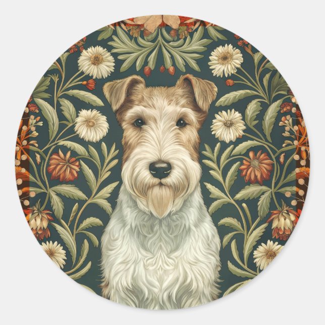 Adesivo Wire Fox Terrier in William Morris Floral Style (Frente)