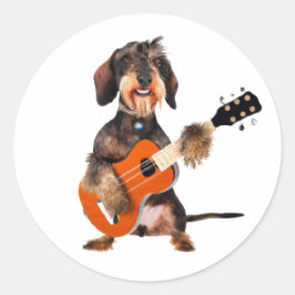 Adesivo Wirehair Dachshund Tocando Violão Acústico