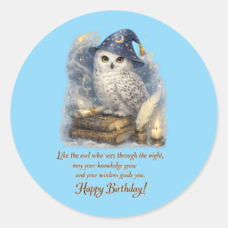 Adesivo Wisdom & Knowledge Snow Owl Happy Birthday Card
