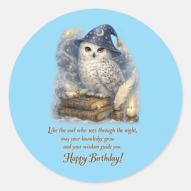 Adesivo Wisdom & Knowledge Snow Owl Happy Birthday Card (Frente)