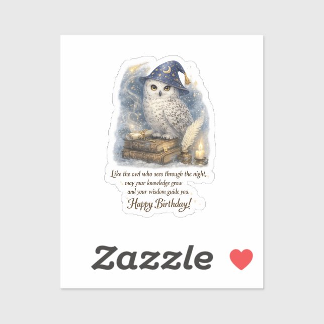Adesivo Wisdom Knowledge Snow Owl Happy Birthday  Stickers (Folha)