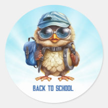 Wise Owl com a mochila azul, chapéus e uma pálpebr