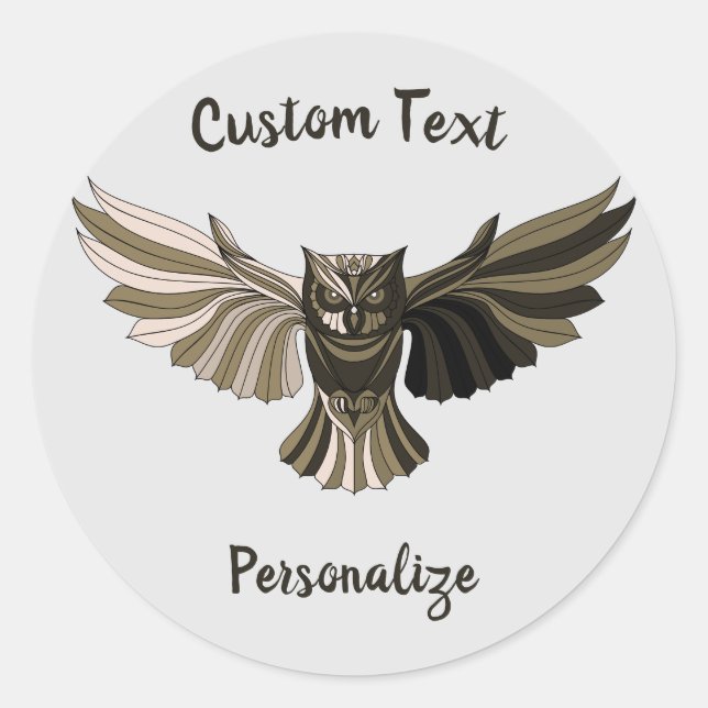 Adesivo Wise Owl em Voo Brown Tan Personalizado Feito (Frente)