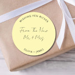 Adesivo Wishing You Riches From The New Mr Mrs Wedding Bag<br><div class="desc">Wishing You Riches From The New Mr Mrs Wedding Bag Classic Round Sticker</div>