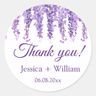 Adesivo Wisteria Purple Floral Weding Obrigado