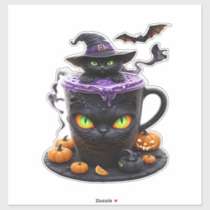 Adesivo Witch Cat Halloween Latte Café Criativo e Assusta