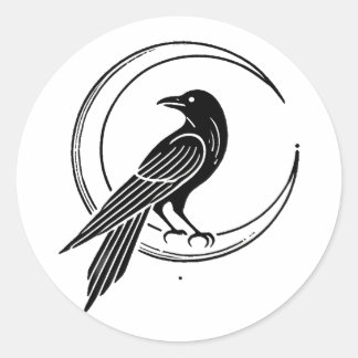 Adesivo Witchcore Black Raven & Moon Line Art