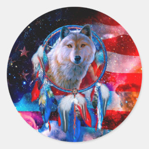 Adesivo Wolf e Dreamcatcher em pintura de bandeira america