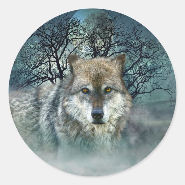 Adesivo Wolf Full Moon em Fog (Frente)