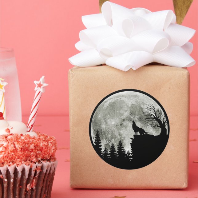 Adesivo Wolf Howl Na Lua Do Halloween De Montanha (Festa)