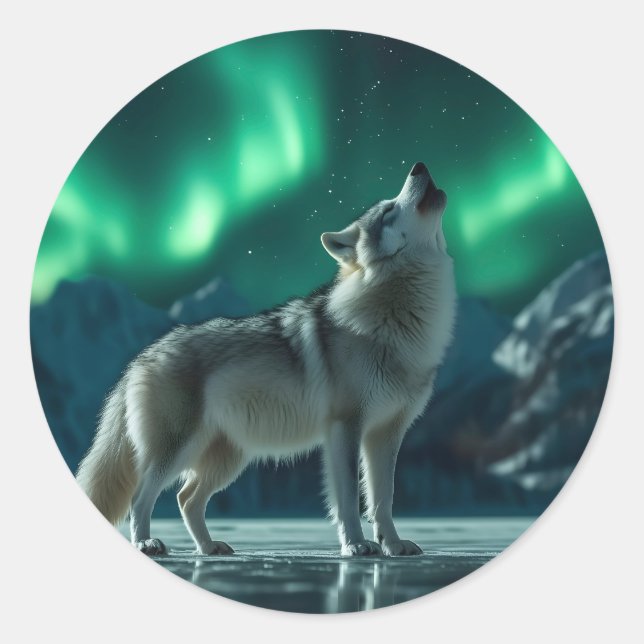 Adesivo Wolf Howling debaixo das luzes do Norte (Frente)