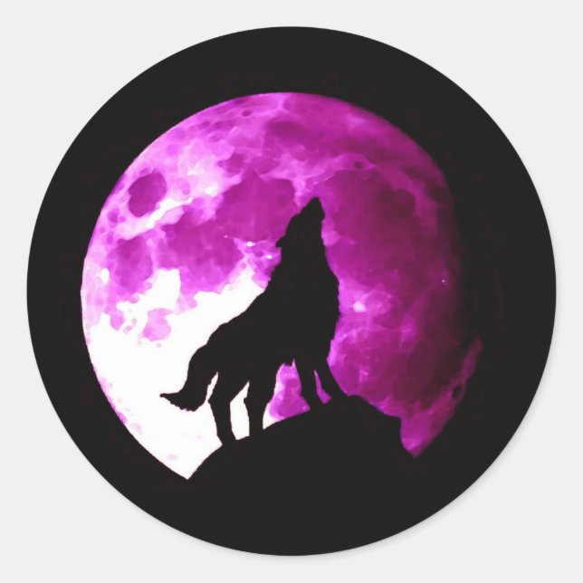 Adesivo Wolf Howling em Moon Round Stickers (Frente)