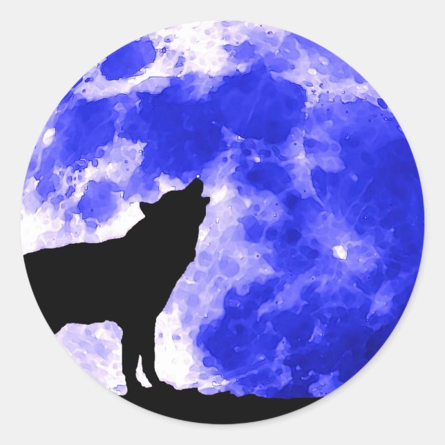 Adesivo Wolf Howling na noite azul da lua (Frente)