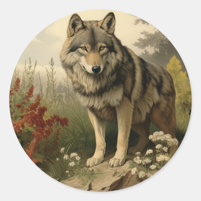 Adesivo Wolf In Meadow Round Sticker (Frente)
