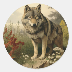 Adesivo Wolf In Meadow Round Sticker