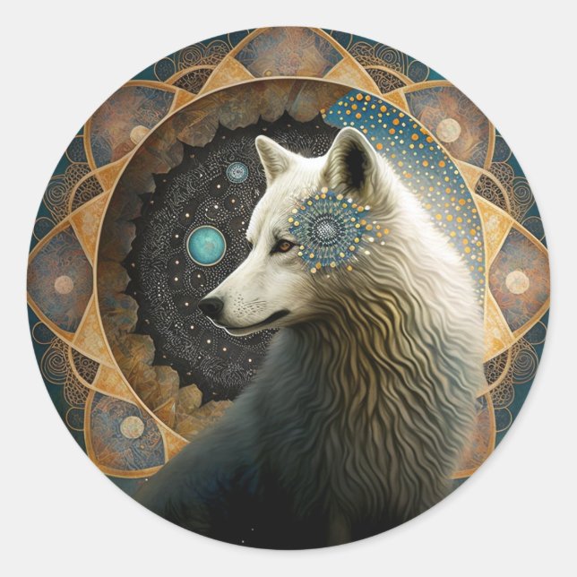 Adesivo Wolf Mandala Branco (Frente)