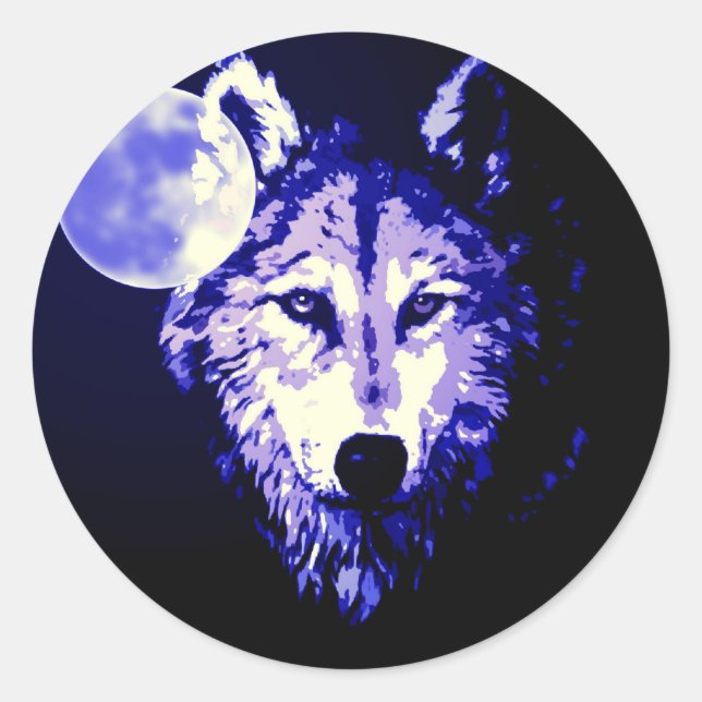 Adesivo Wolf & Moon Dark Blue Night Collage (Frente)