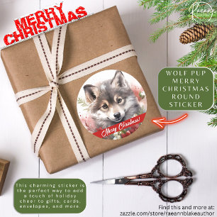 Adesivo Wolf Pup Merry Christmas Sticker