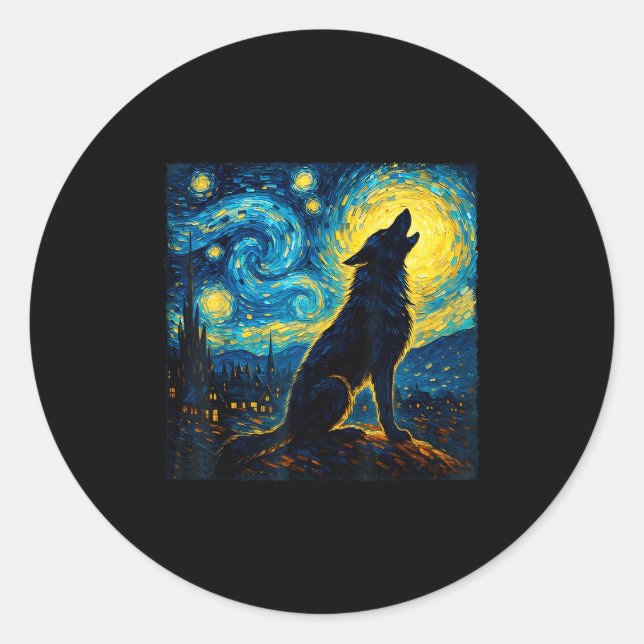 Adesivo Wolf Starry Night Howling Moon Engraçado Para Home (Frente)