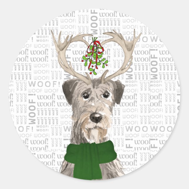 Adesivo Wolfhound e Woody Art Dog Lover, de Natal e Irland (Frente)