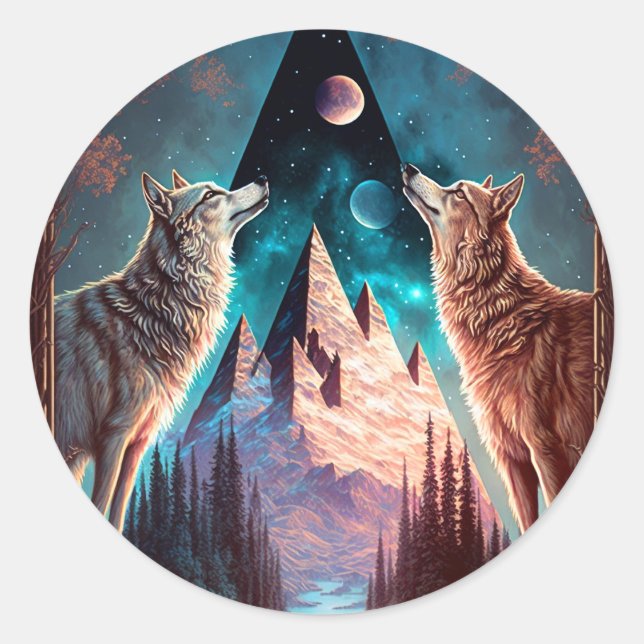 Adesivo Wolves Mountain Visionary Fantasy Art (Frente)
