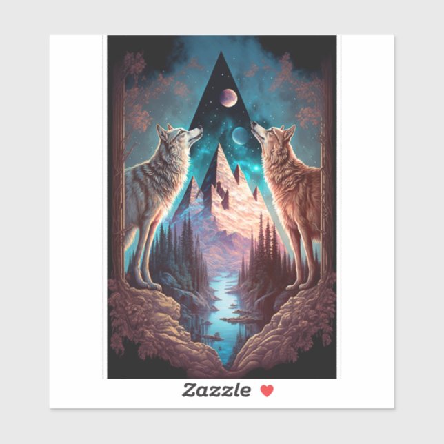 Adesivo Wolves Mountain Visionary Fantasy Art (Folha)
