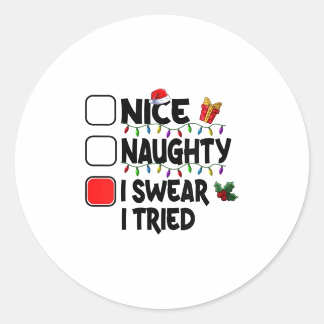Adesivo Womens Nice Naughty I Swear I Tried Christmas List (Frente)