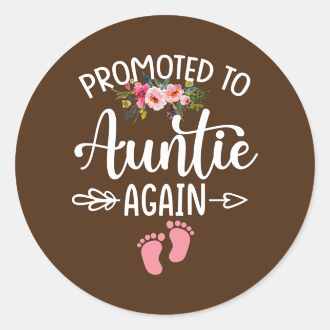 Adesivo Womens Promoted to Auntie Again Flower New Auntie (Frente)