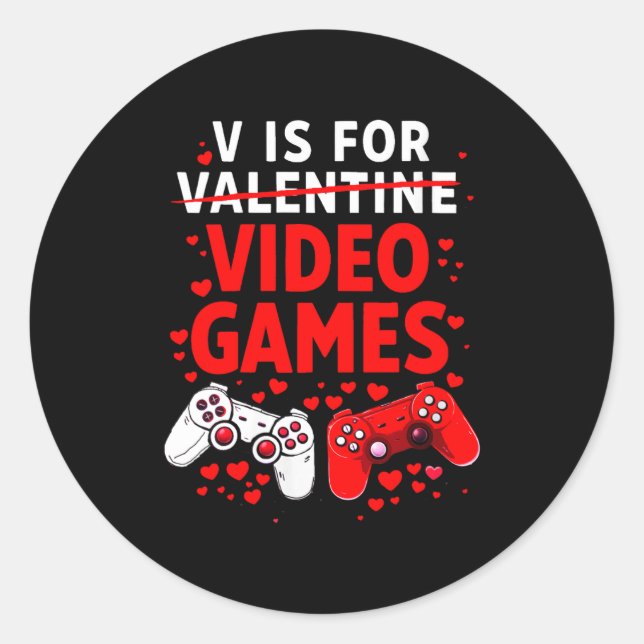 Adesivo Women's V Is For Video Games Funny Valentines Game (Frente)