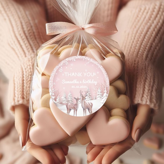 Adesivo Wonderland de inverno Obrigado | Rosa e Veado (Criador carregado)