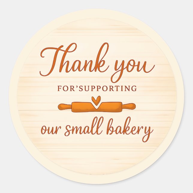 Adesivo Wood Texture Rolling Pin Bakery Thank You Sticker (Frente)