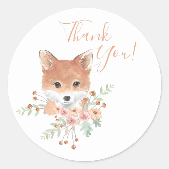 Adesivo Woodland Amigos Fox Floral Watercolor Obrigado (Frente)