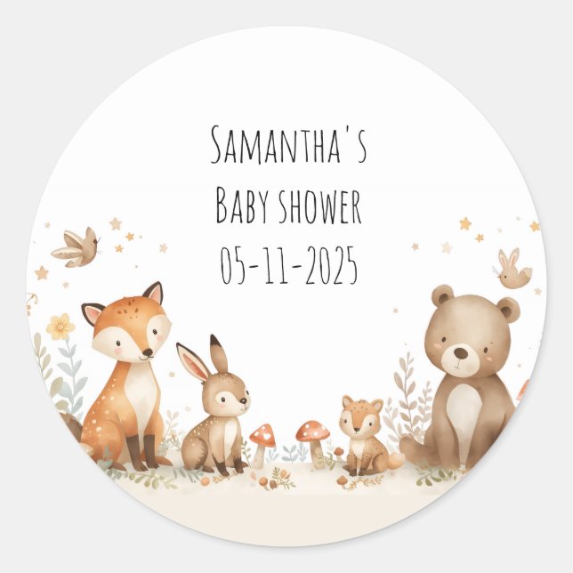 Adesivo Woodland animals gender neutral baby shower (Frente)