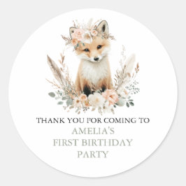 Adesivo Woodland Boho Fox Girl Birthday Personalizada