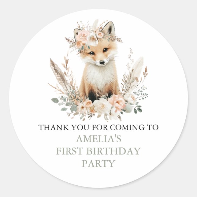 Adesivo Woodland Boho Fox Girl Birthday Personalizada (Frente)