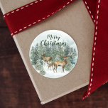 Adesivo Woodland Christmas Deer Watercolor<br><div class="desc">A family of deer is nestled in the snow-covered winter forest,  on these rustic woodland holiday stickers,  perfect for adding the finishing Christmas touch to your cards and gift packages.</div>