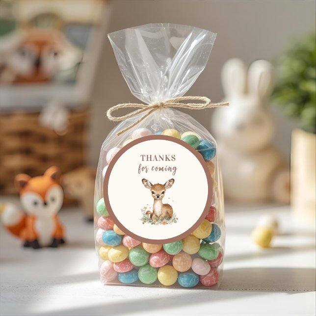 Adesivo Woodland Deer Birthday Rustic Obrigados para o Fut (Criador carregado)