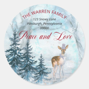 Adesivo Woodland Deer Snow Peace and Love Return Address