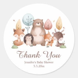 Adesivo woodland forest animals thank you baby shower cute