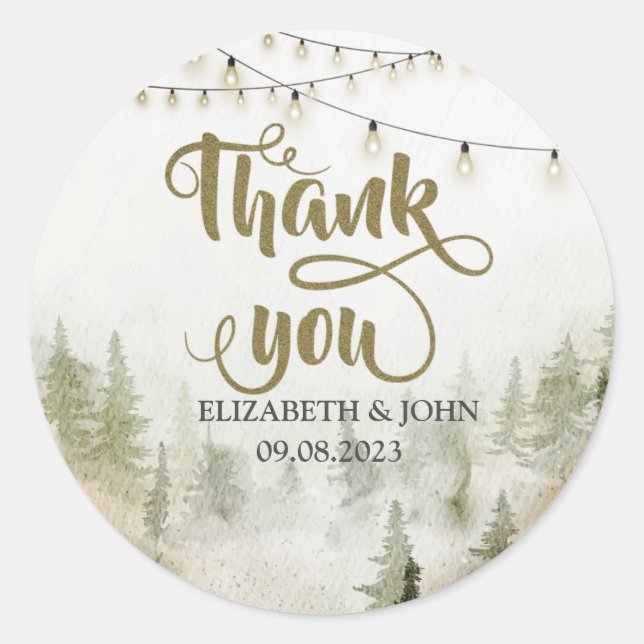 Adesivo Woodland,Forest,Pine Trees,String Lights Obrigado (Frente)