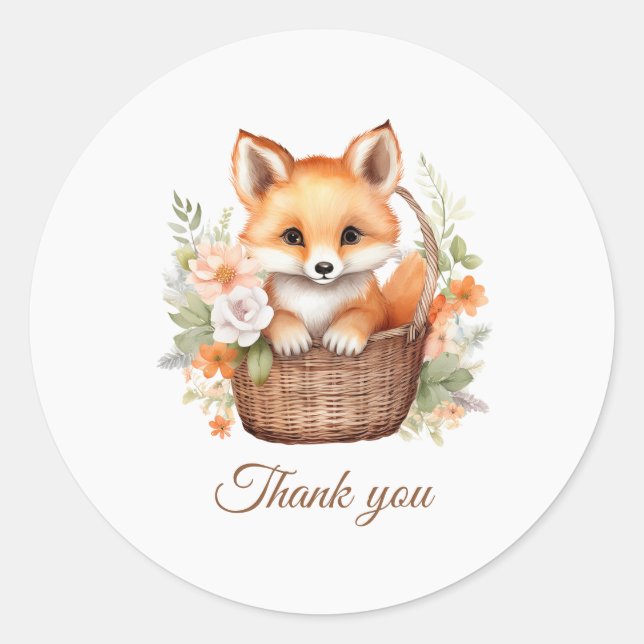 Adesivo Woodland Fox Baby Shower Thank You  (Frente)
