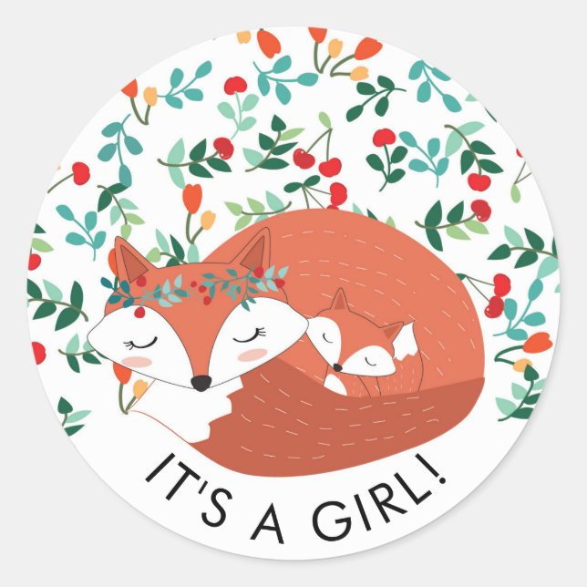 Adesivo Woodland Fox It a GIRL Favor Sticker (Frente)