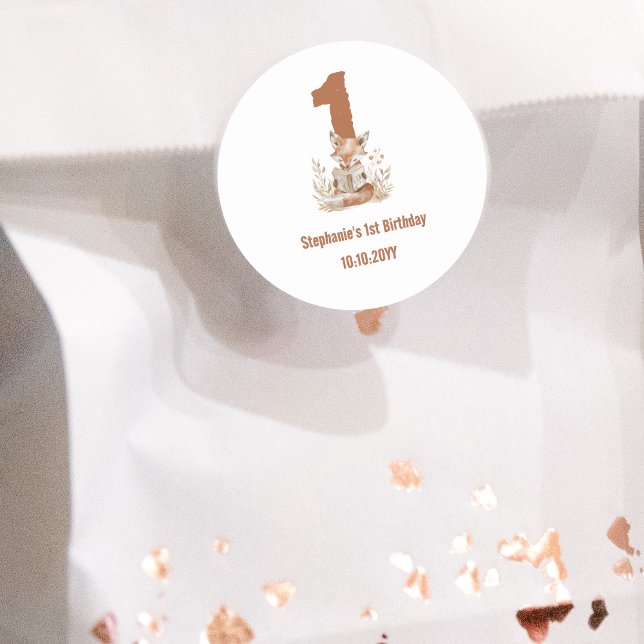 Adesivo Woodland Fox Lendo um primeiro aniversario de Livr (Criador carregado)