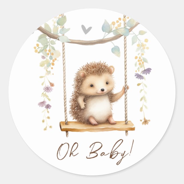 Adesivo Woodland Hedgehog Floral Oh Chá de fraldas (Frente)
