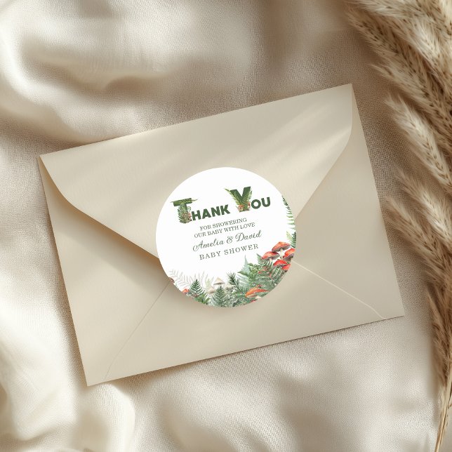 Adesivo Woodland Mushroom & Fern Baby Shower Thank You (Criador carregado)