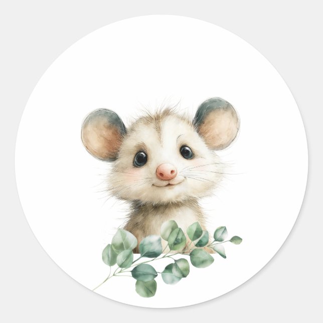 Adesivo Woodland Opossum Baby Shower • Neutral (Frente)