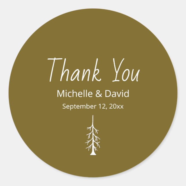 Adesivo Woodland Pine Tree Rustic Brown Wedding Thank You (Frente)